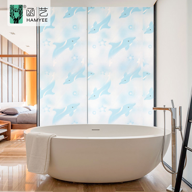 China Blue Fish Decorative Self Adhesive Privacy Window Film 45cm 60cm For Kid Room wholesale