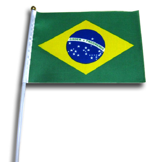 China 2014 World Cup Brazil Souvenirs Fan Flag With 170T Polyester , Plastic Stick wholesale