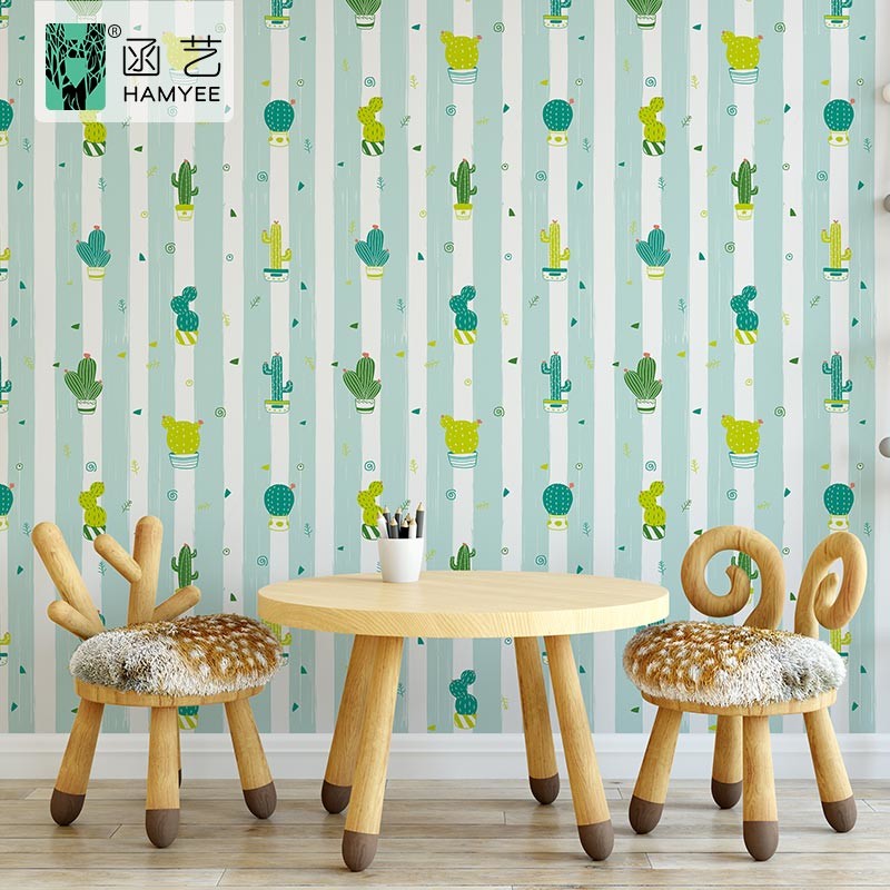 China Green Plants 3D Wallpaper Roll Self Adhesive Cactus pattern OEM ODM wholesale