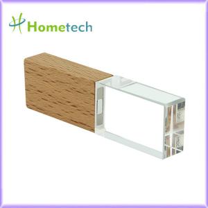 China Wood Crystal Transparent 32GB LED Light Pen Drive  New bamboo wood crystal usb flash drive memory stick wholesale