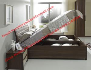 China Lift mechanism storage bed in classic wooden bedroom furniture wholesale