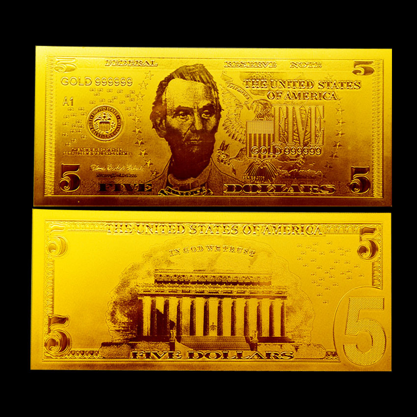 Quality America $5 Engrave Gold Dollar Bill custom gold bank note for Business gifts for sale
