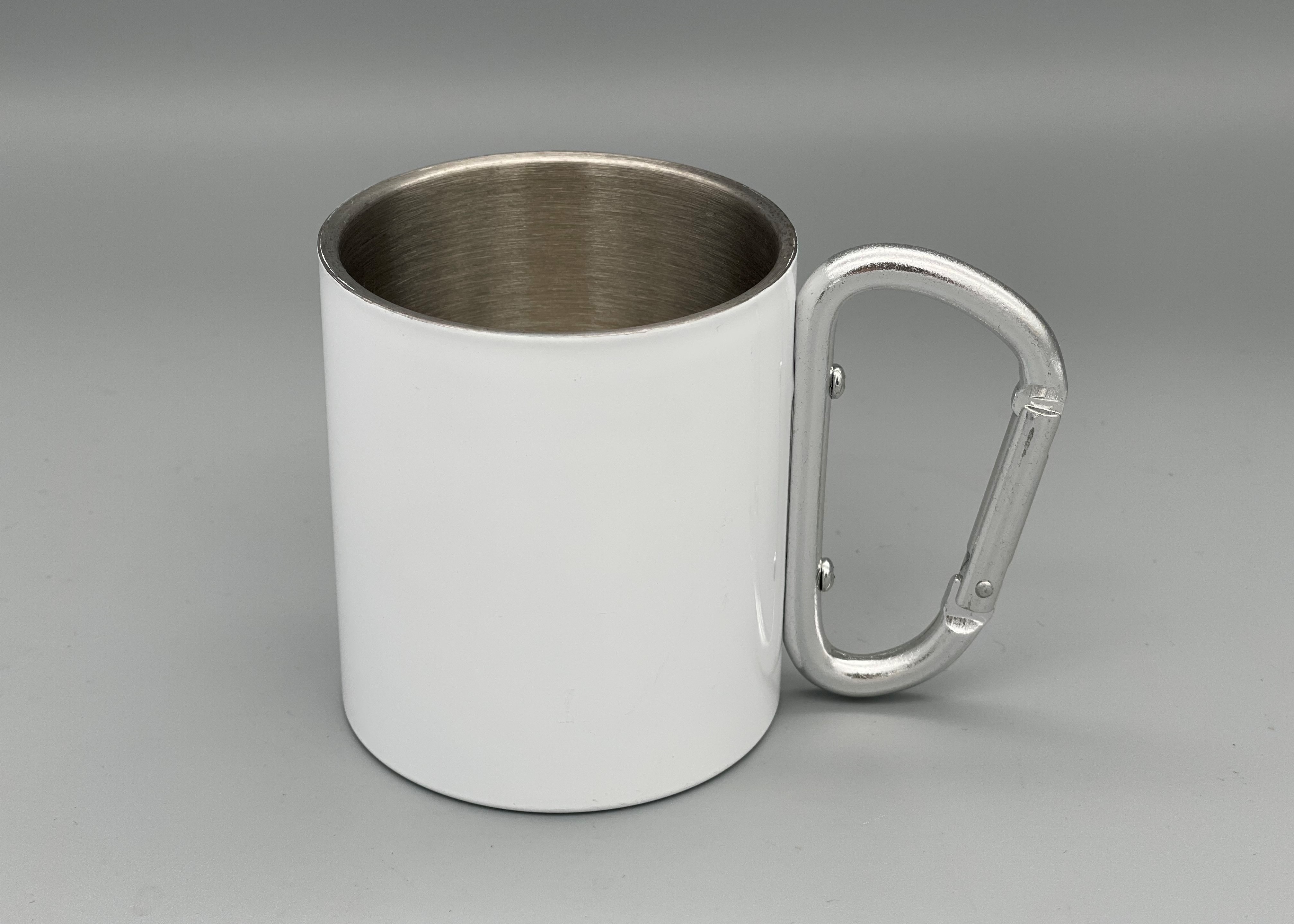 China Stainless Steel Portable 300ml Capacity Custom Camping Mugs With Carabiner Handle wholesale