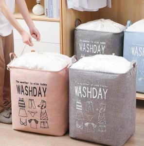 China White Kids Baby Cotton Canvas Fabric Storage Bin Dirty Cloth Toys Collecting Basket Set Foldable Custom Laundry Bags wholesale