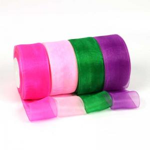 China Custom Wide Decoration Ribbon Rolls , Solid Color Pattern Red Organza Ribbon on sale