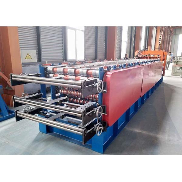 Three Layer Steel Sheet Making Machine , Touch Screen Roof Sheet Forming Machine