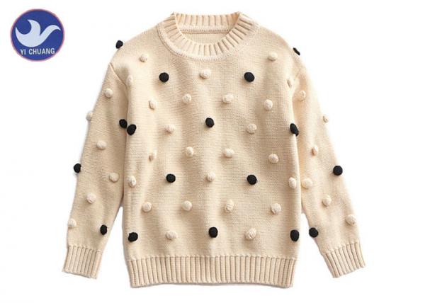 Quality Pompom Ball Decoration Girls Pullover Sweaters Cute Cotton Mock Neck Knit Jumper for sale