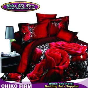China Pure Cotton Red Rose Reactive 3D Printed Queen King Bedding Sets on sale