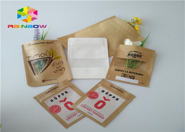 Quality Customized printed kraft paper k stand up pouch beef jerky snack plastic packaging bag with clear window for sale