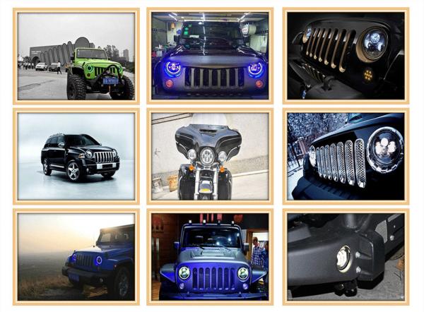 Amber / Blue / Halo Led Headlights 6000-6500K 70W Jeep Wrangler Angel Eyes Headlights
