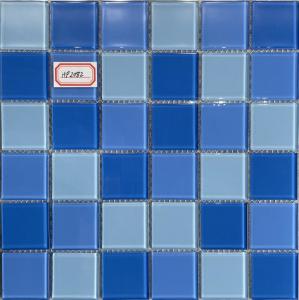 China Waterproof Glass Swimming Pool Mosaic Tiles 303x303mm Mesh Mounted wholesale