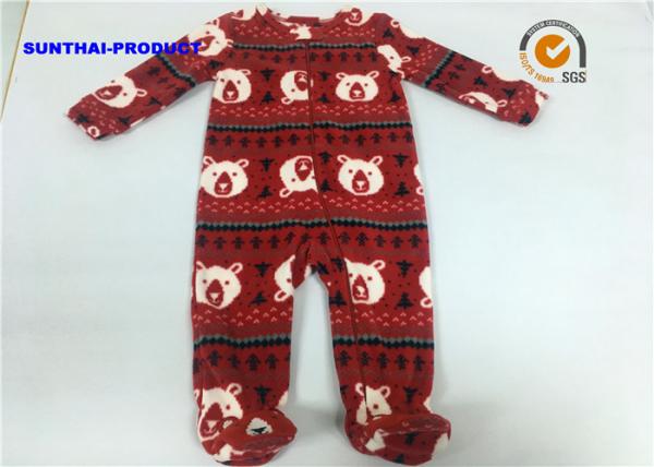 Quality Bear AOP Baby Pram Suit 100% Polyester Micro Fleece Front Zipper Toe Embroidery Coverall for sale