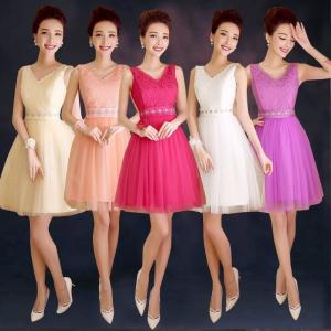 China New Short Halter Champagne Purple Bridesmaid Dress Bride Strapless Lace Rose Dress wholesale