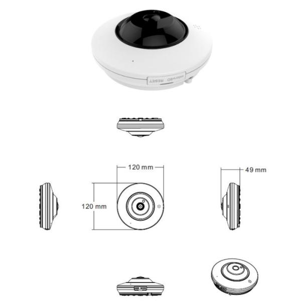 H.264 12 MP Wireless Fisheye Ip Camera Metal Case With Audio Alarm