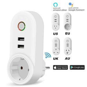 China Smart WiFi Power Plug Outlet Socket with 2PCS USB Port App Control Timer Function Compatible with Amazon Alexa Google wholesale