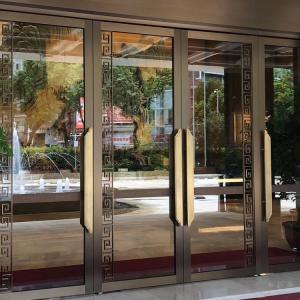 China Rectangle Decorative Entry Door Aluminum Tempered Glass Entry Doors on sale