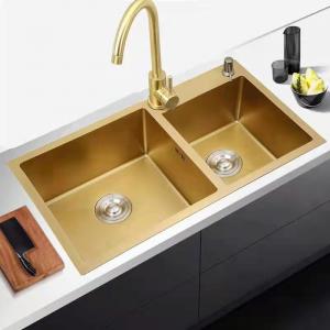 China Double Basin Satin Finish Matte Gold Kitchen Sink Depth 220mm wholesale