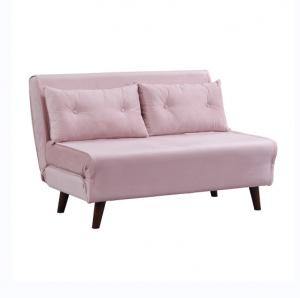 China Tri Foldable Upholstered Trundle Daybed 2 Seater Pink Velvet Sofa Bed Chair on sale