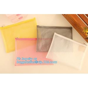 zipper lock file document mesh bag, A6 transparent zipper mesh document file