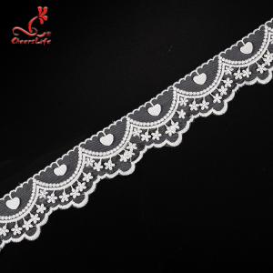 China Cotton White Embroidered Lace Trim 5.6cm Width Static - Cling Resistant wholesale