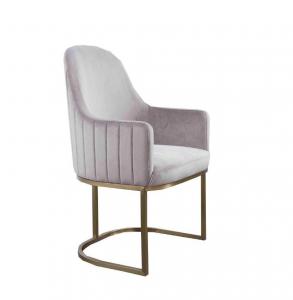 China Luxury gold stainless steel dining chair baby pink velvet upholstery armrest chair for living room wholesale
