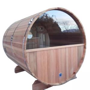 China RoHS 8 Person Round Outdoor Sauna Red Cedar Barrel Sauna Wood Stove wholesale