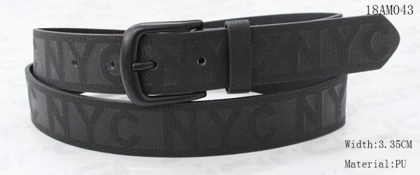 Quality Embossed Logo Black Leather Jeans Belt , Black Painting Buckle Casual Male Belts for sale