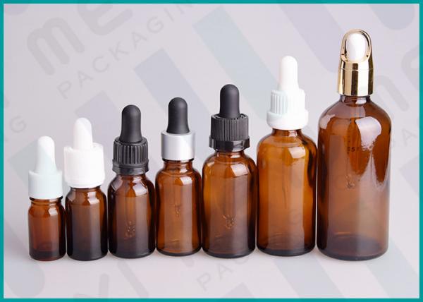 Quality 5ml - 100ml Amber Dropper Bottles , Cosmetic Essential Oil Dropper Bottle  for sale