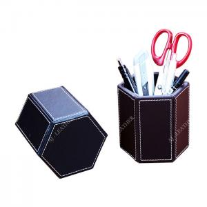 China Pen Stand PU Leather 9cm Office Stationery Holder wholesale