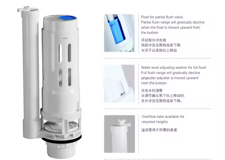 ABS+POM Material Dual Flush Valve with Adjustable Flush Volume and Embedded Design for Modern Bathrooms