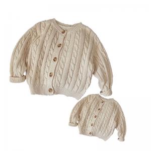 China Mommy And Me Chunky Knitted Sweater Cardigan Cotton Thick Winter Hand Knit Button Down Sweater wholesale