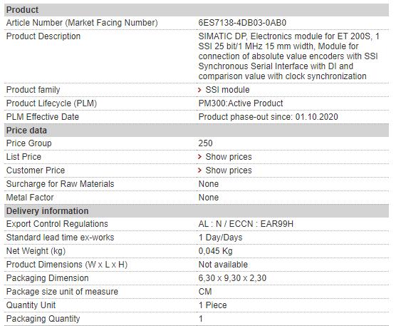 6ES7138-4DB03-0AB0 6ES7 138-4DB03-0AB0 Siemens Electronics Module