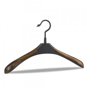 China SGS Wooden Pattern Black Metal Coat Hanger For Wardrobe on sale