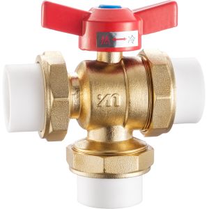 China 3203 Three Way Cold-Hot Switching Brass Valve Ball Type Sizes DN20 DN25 with Equal Tee PP-R or FxMxM Pipe Connections wholesale
