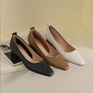 China Casual Leather Women Chunky Heel Shoes Cowhide Lining 5cm Height OEM / ODM wholesale