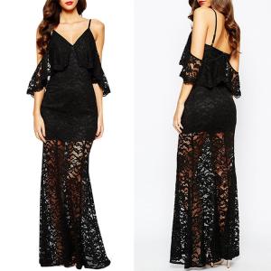 China Elegant Black Sexy Long Lace Maxi Evening Dresses wholesale