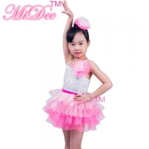 China Two Tones Tiers Skirt Silver Sequins Bodice Dress Dance Clothes for Kids wholesale
