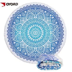 China Mandala Printed Linen Beach Towel Circle Round Shaped With Tassels Fringe wholesale