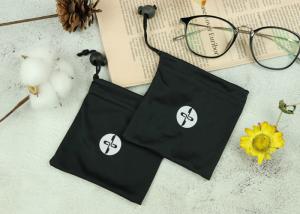 China Black Silk Printing Microfiber Sunglass Pouch With Drawstring Stretch Freely wholesale