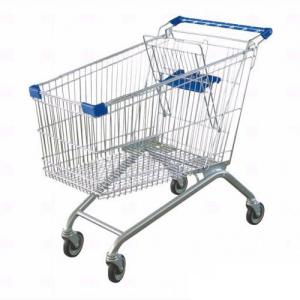 China Steel Material Unfolding Supermarket Trolleys Wire Shopping Basket With Wheels wholesale