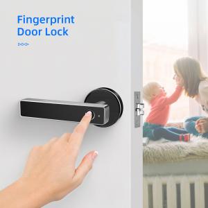 China Smart Biometric Thumbprint Room Door Locks / Electronic Front Black Door Handle Lock on sale