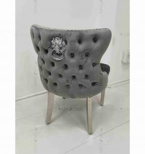 China Gray Power Lion Buttoned Back Dining Chair Padded Dining Room Chairs Silver Stainless Steel Legs wholesale