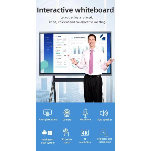High Brightness 350cd/m2 65 Inch Interactive Whiteboard Screen for Interactive Presentations