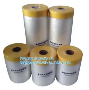 China Disposable PE Pre-Taped Self Static Cling Masking Film, Cover Mask Plastic Drop Film PE Protection Film With Tape wholesale
