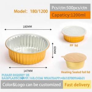 China 180mm Diameter 1200ml Food Packaging Disposable Tin Foil Dishes Aluminium Foil Container Tray With Lid on sale