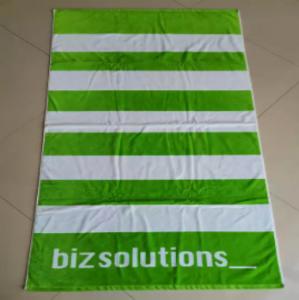 China 100% cotton beach towels velour custom design green and white stripe large over sized jacquard logo beach towel wholesale
