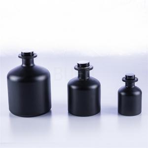 China Home Decoration Glass Aroma Diffuser Bottle Frosted Black Glossy Anodizing wholesale
