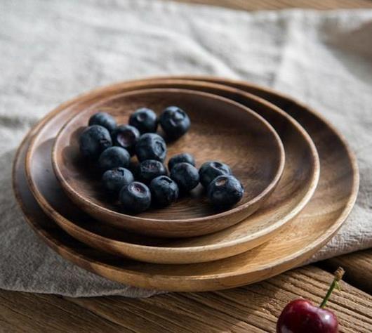 Super KD Wooden Serving Tray Decorative Round Tray Serve for Food Coffee or Tea (25cm, Brown)