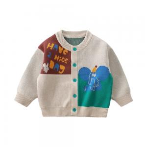 China autumn and winter baby cotton yarn knitted cardigan crew collar sweater coat wholesale