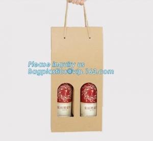 China Bottle Bag Present Wine Bottle Gift Decorative Paper Bags with metal handle,Wine Packing Kraft Paper Bag with Twist Hand wholesale